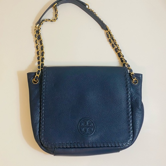 SOLD Tory Burch NWOT navy blue pebbled leather Marion shoulder bag - Picture 16 of 17